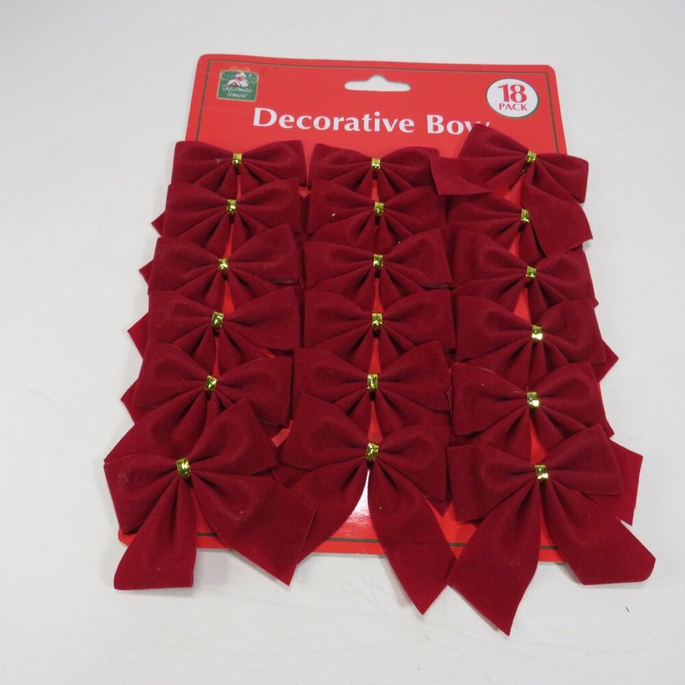 Vintage (18) Bright Red Velveteen Bows NEW on Package